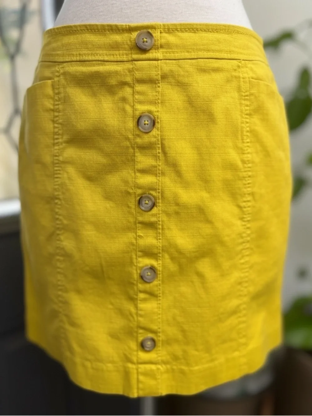 LOFT Sunflower Yellow Faux Button-Front Mini Skirt | Size 12P